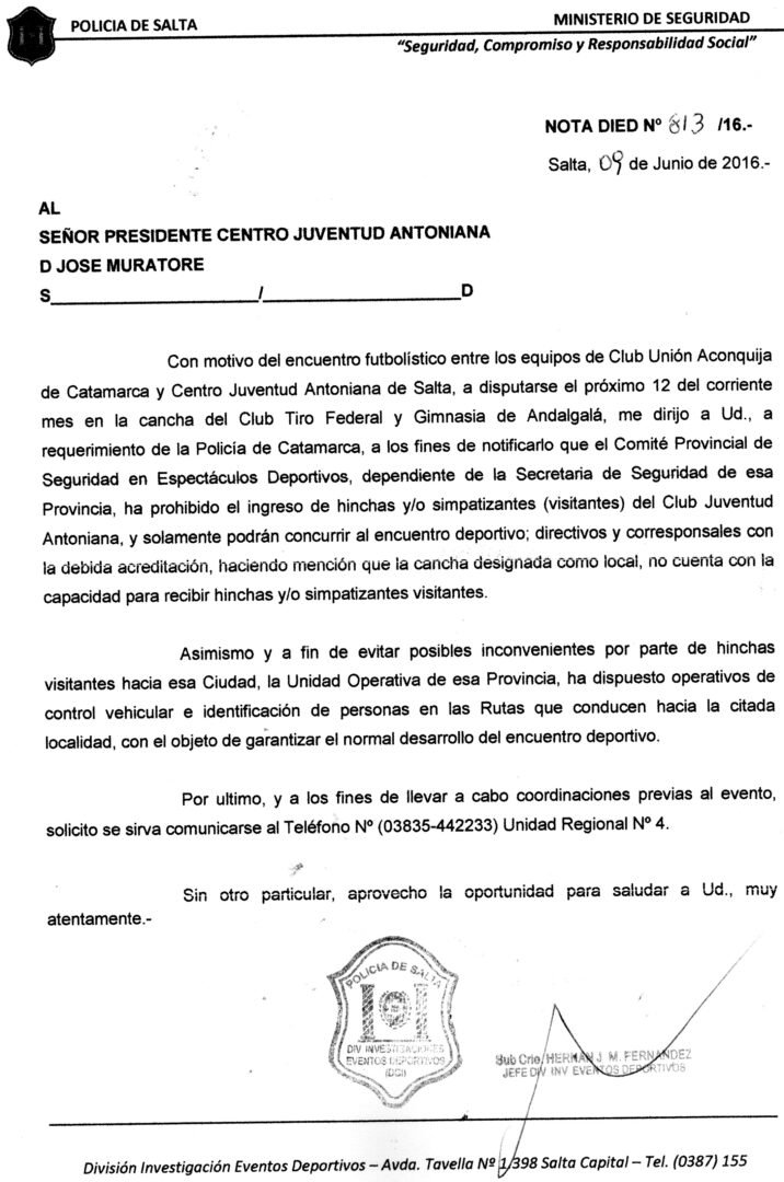 COMUNICADO DE LA POLICIA DE CATAMARCA