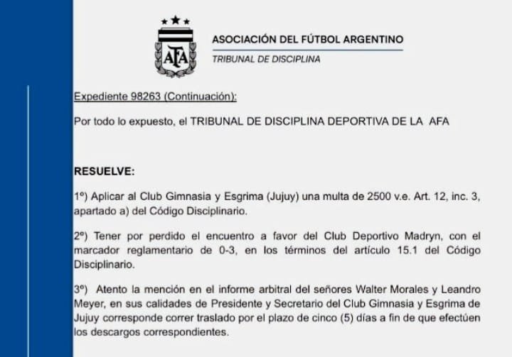 Polémico fallo en el Reducido de la PN: La AFA le dio por ganado el partido de ida a Deportivo Madryn ante Gimnasia de Jujuy tras la denuncia del árbitro Julio Comesaña
