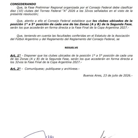 Quedó definido el sistema de clasificación del Federal A para la Copa Argentina 2027